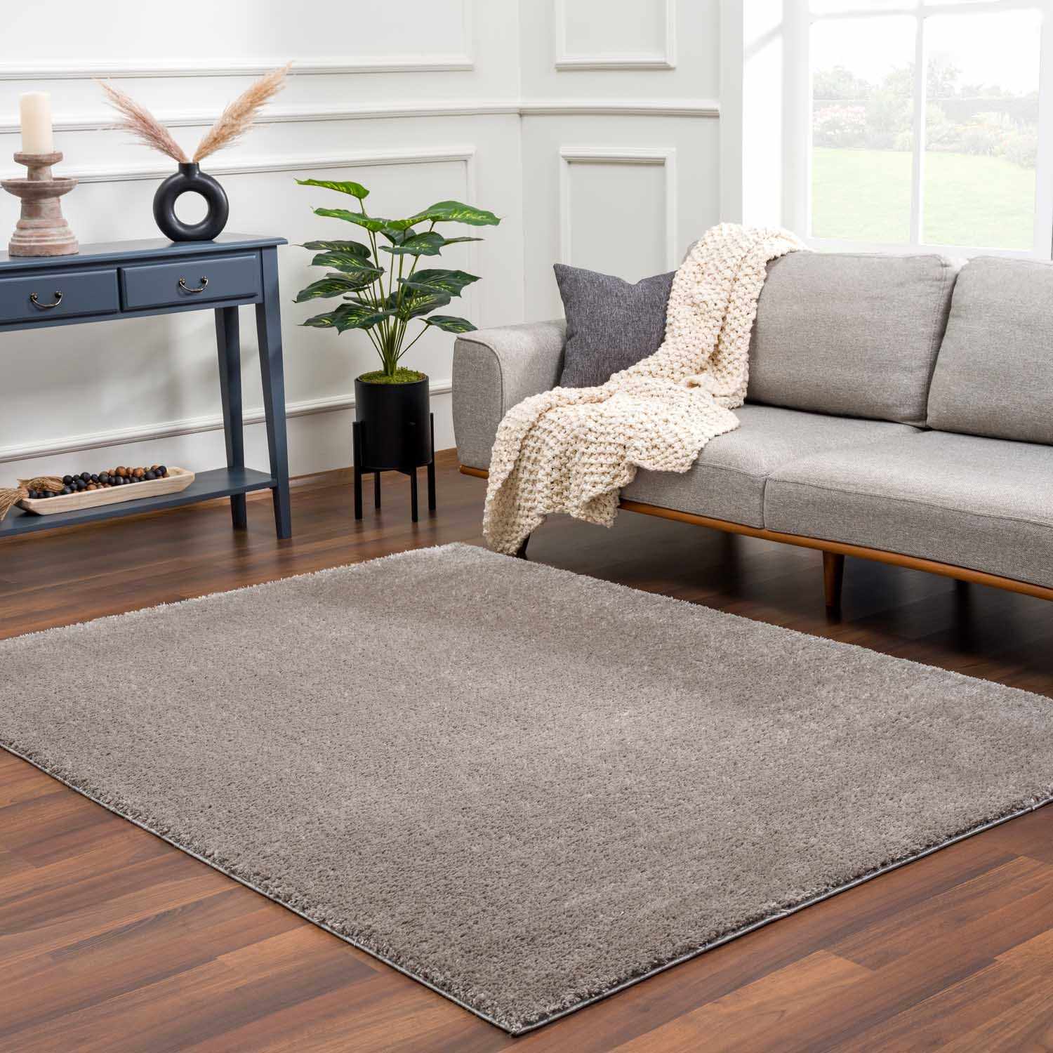 Heavenly Solid Gray Plush Area Rug