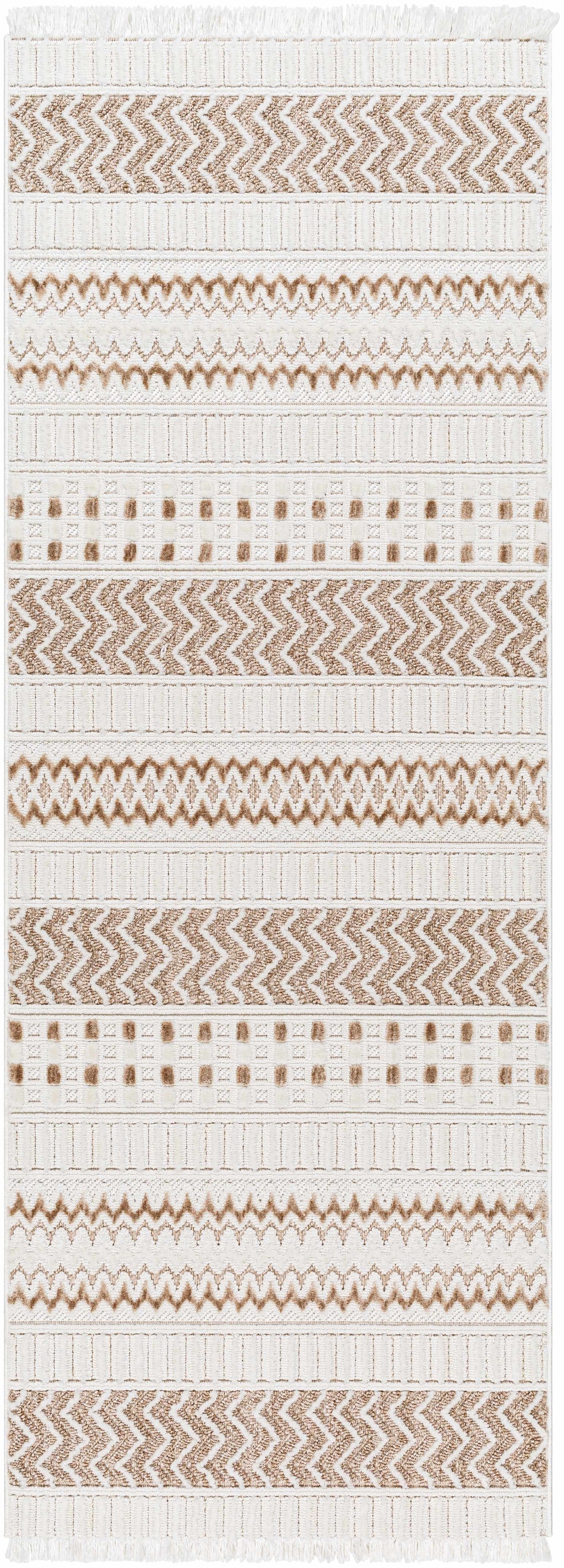 Eiko Beige Textured Saxony Rug with Fringes - Clearance