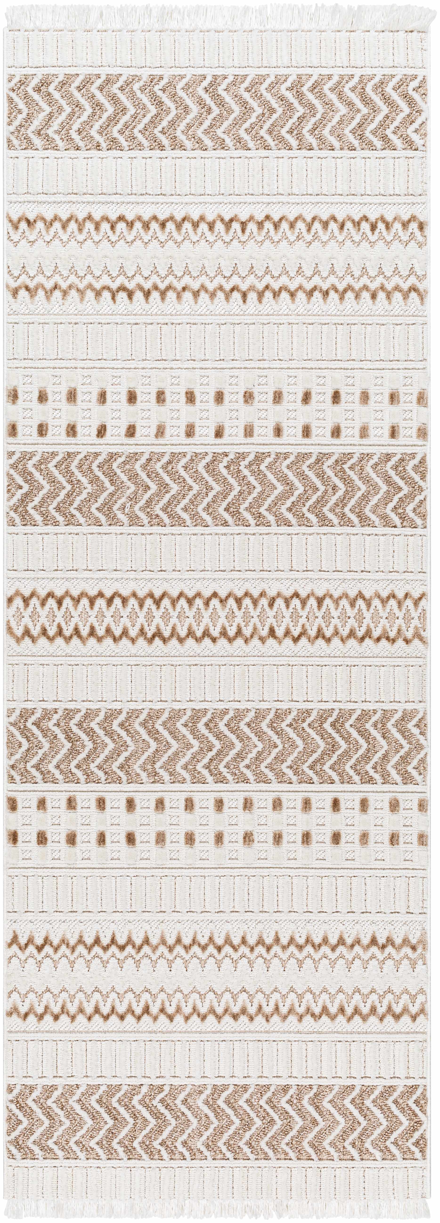 Eiko Beige Textured Saxony Rug with Fringes - Clearance