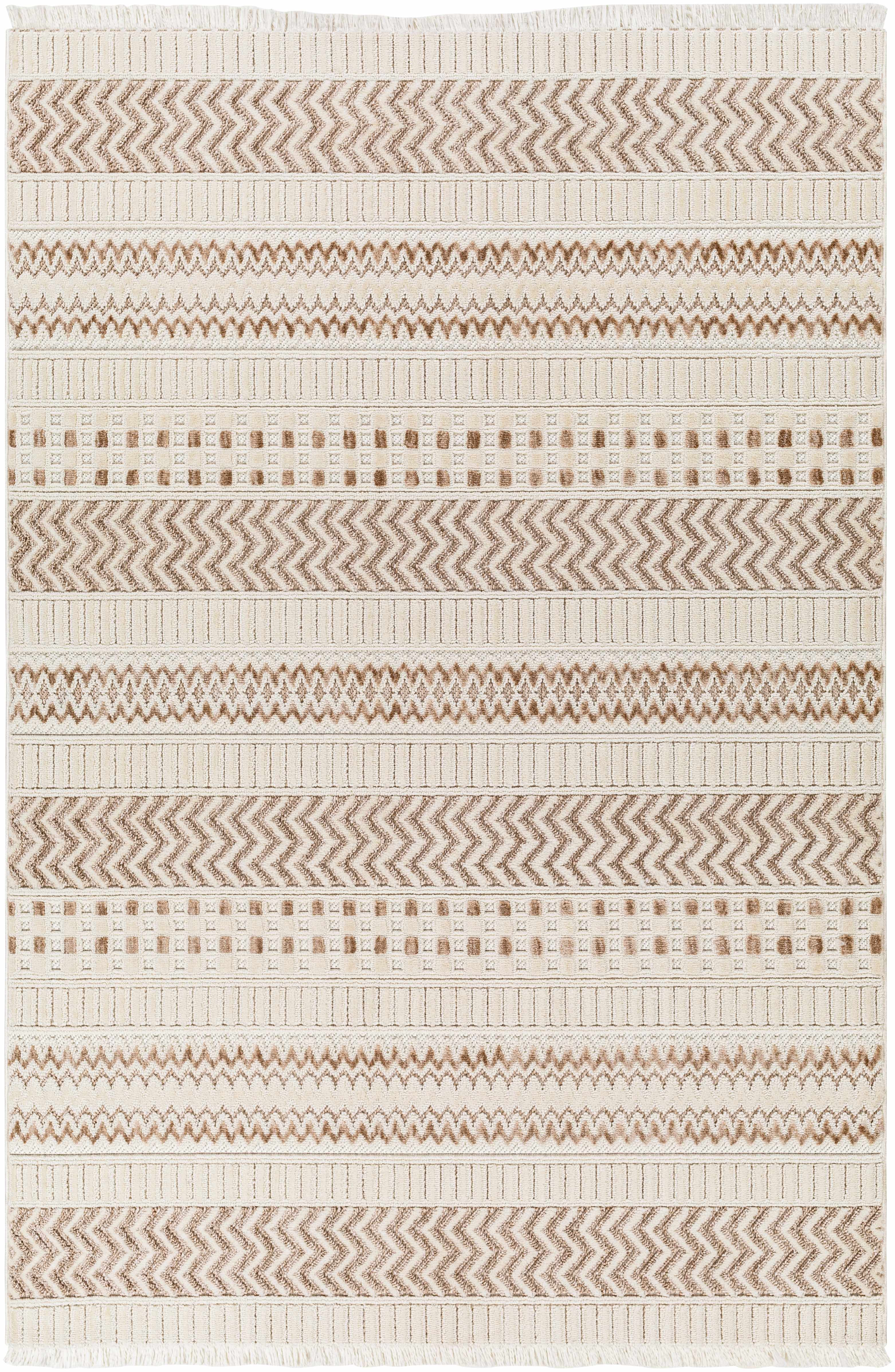 Eiko Beige Textured Saxony Rug with Fringes - Clearance