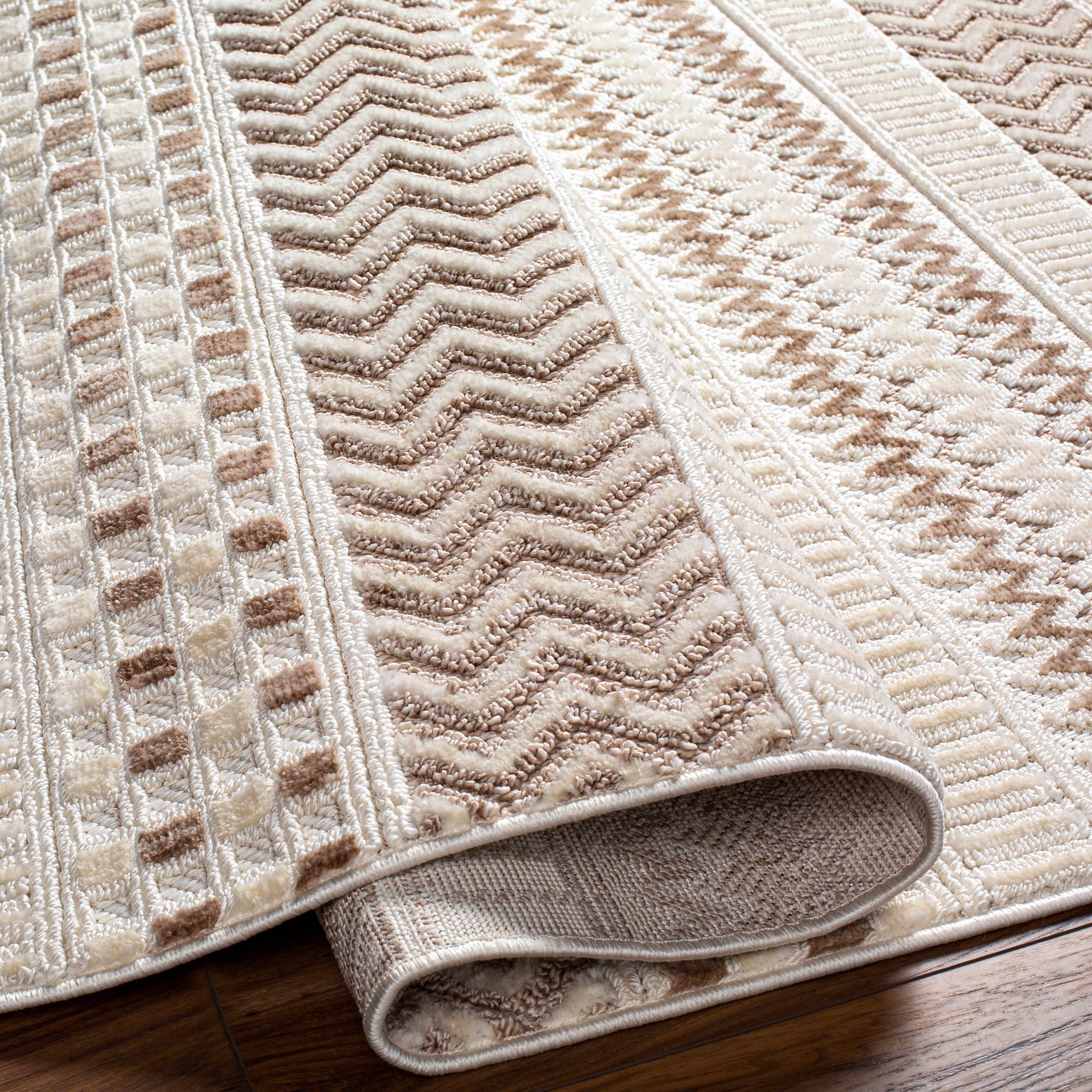 Eiko Beige Textured Saxony Rug with Fringes - Clearance
